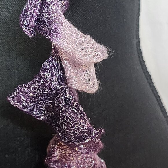 Handmade Crochet Purple and Lilac with Metallic Silver Threads Throughout Scarf - Picture 10 of 16
